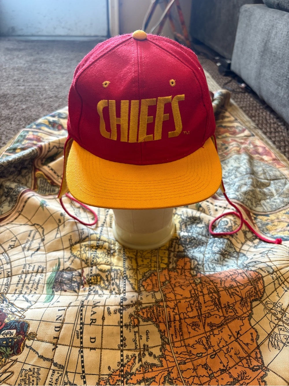 Chiefs Script Logo Snapback Hat in Red and Yellow